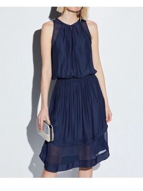 Ramy Brook Quinn silk blend dress navy blue size medium